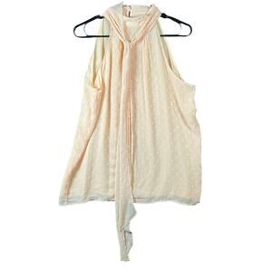 Calvin Klein Womens Blouse Yellow Mock Neck Front Tie Popcorn Polyester M